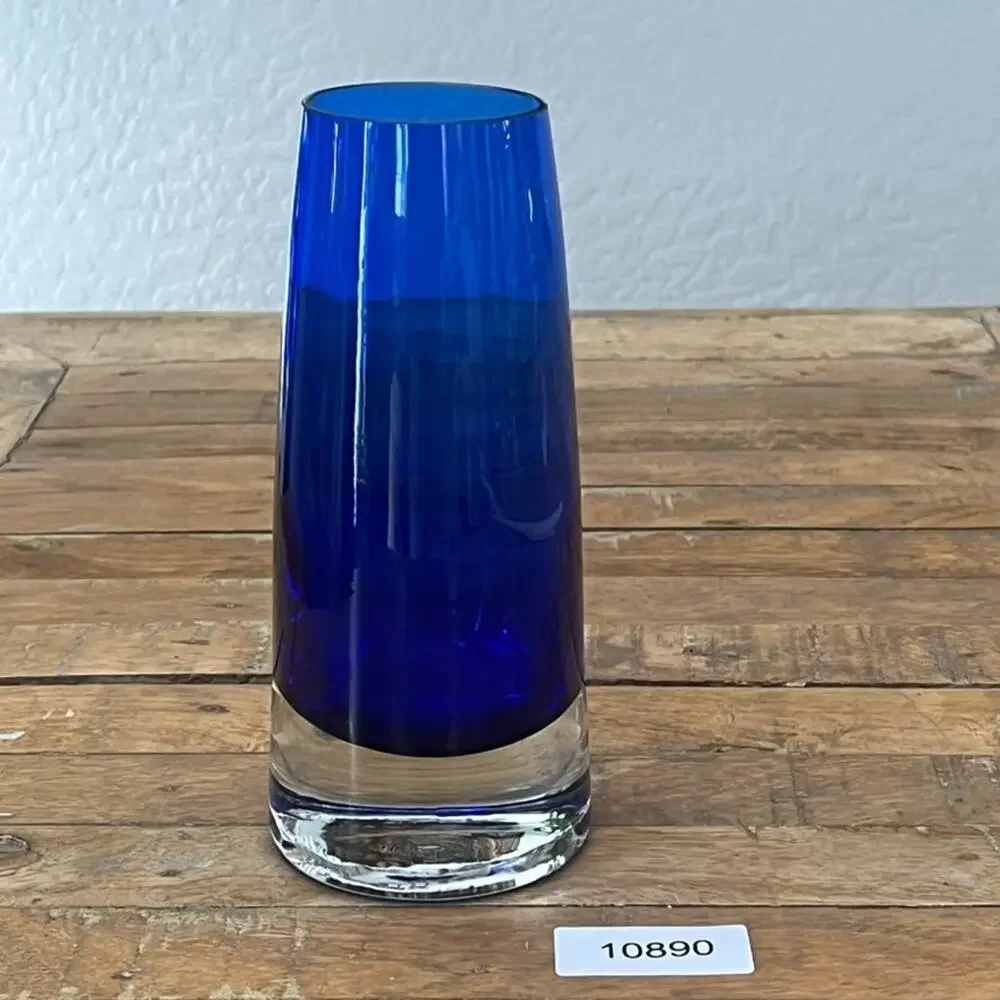 Vintage Cobalt Blue Hand Blown Glass Bud Vase Clear Glass on Bottom MCM Modern